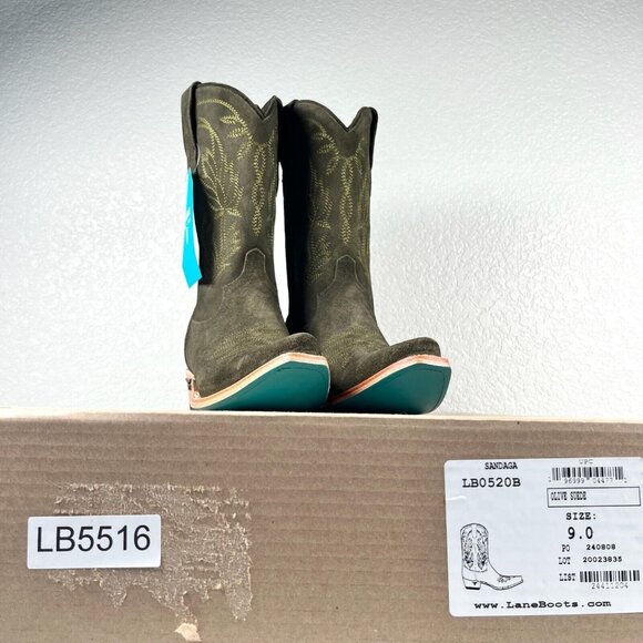 NEW Lane SANDAGA Womens Cowboy Boots 9 Green Suede Leather Western Mid Calf 11" - Picture 11 of 12